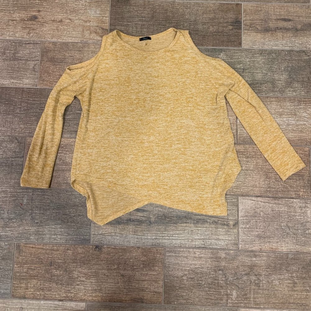 Gold Cold-Shoulder Long Sleeve Top, Size M